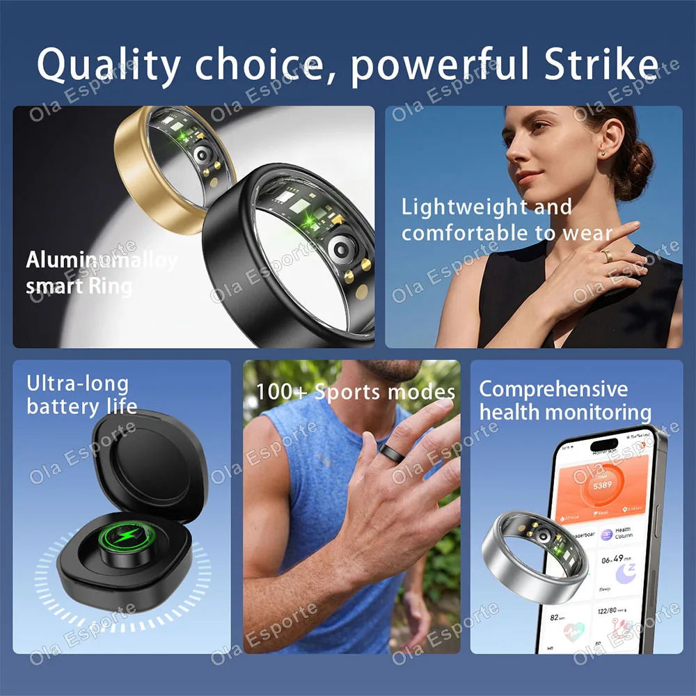 Ola Esporte Smart Ring Men Women Couple SmartRings Heart Rate Monitor Waterproof 100+Sport Modes Super Light Skin-friendly Wrist
