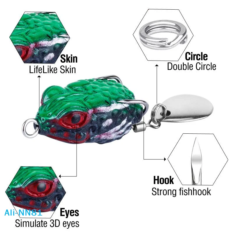 【N】Outdoor Luya Long-Range Thunder Frog 3cm/4.3g Mini Frog Hits 16 Colors Software Toad Frog Double Hook Noise Sequins