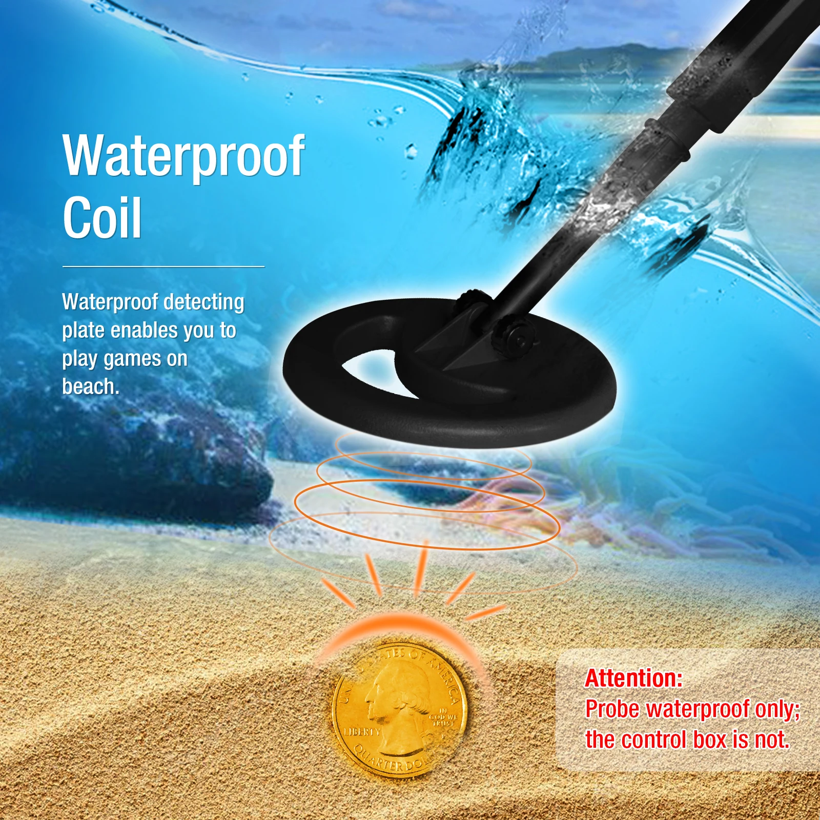 all-sun TS20B Waterproof Metal Detector Portable Adjustable Length for Kid Underground Gold Hunter Toy  Children Beach Searching