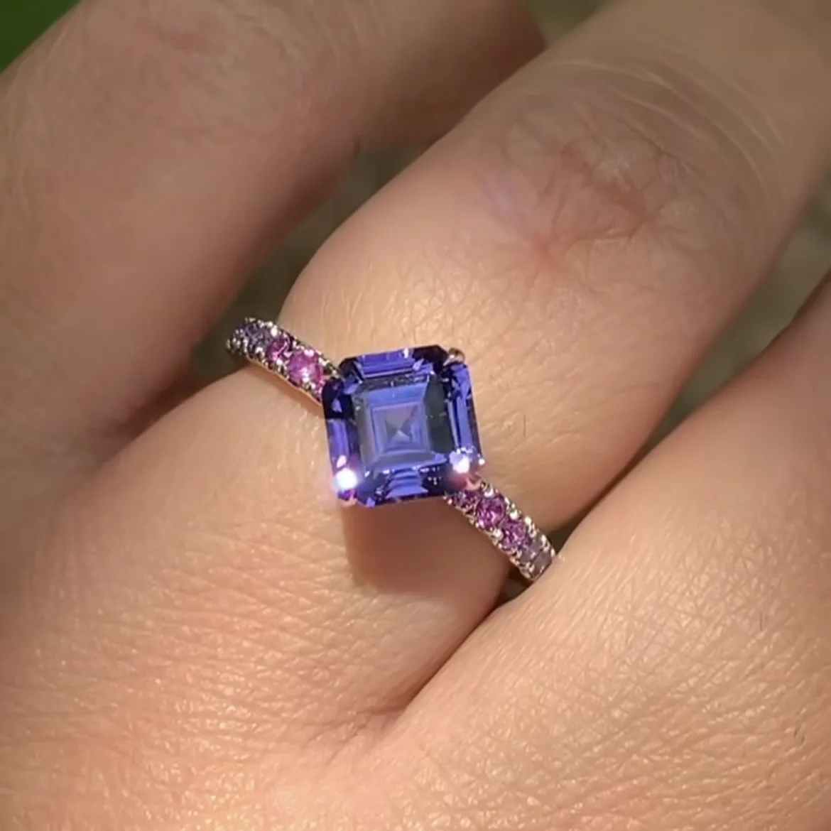 

Women's Silver Color Square & round Rings with Purple Stone Jewelry for Party Gift Size 6-10