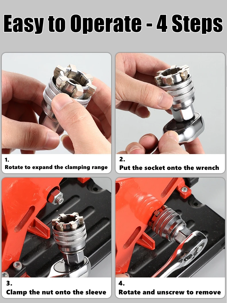 10–19 mm verstellbarer Universal-Steckschlüssel – universelle Passform für standardmäßige metrische Schrauben und Muttern, kompatibel mit 3/8-3/4 Ratschenschlüssel – Detail 3