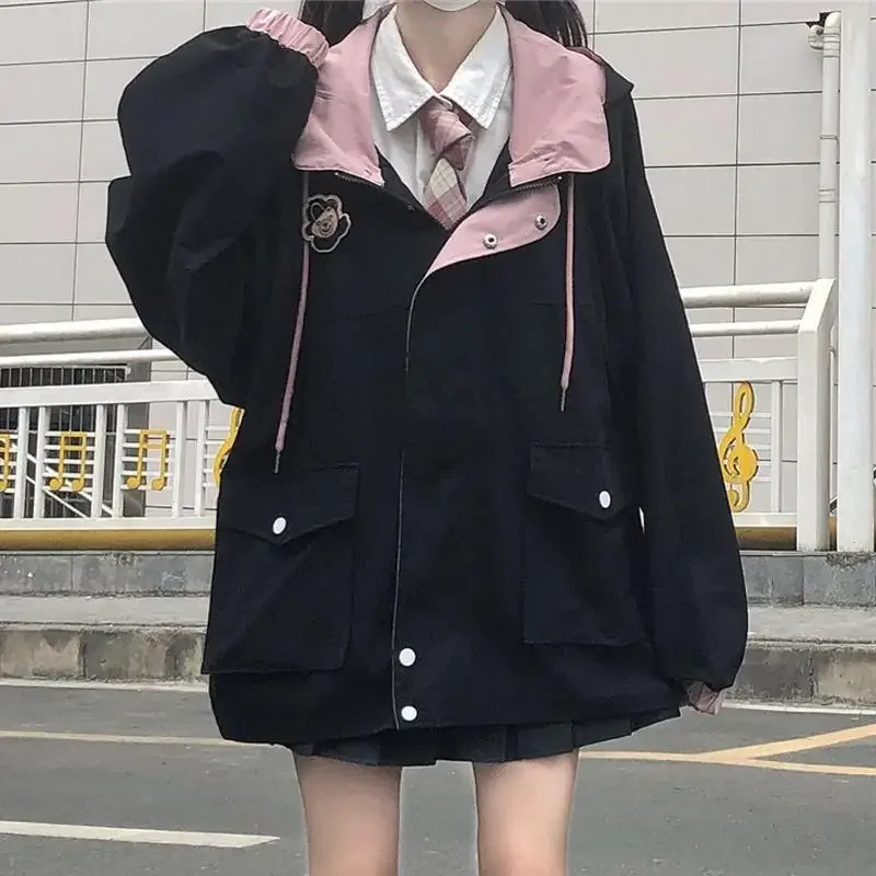 Spring Autumn 2024 New Loose-Fit Workwear Jacket For Girls High School Students Japanese Style Soft Cute Top