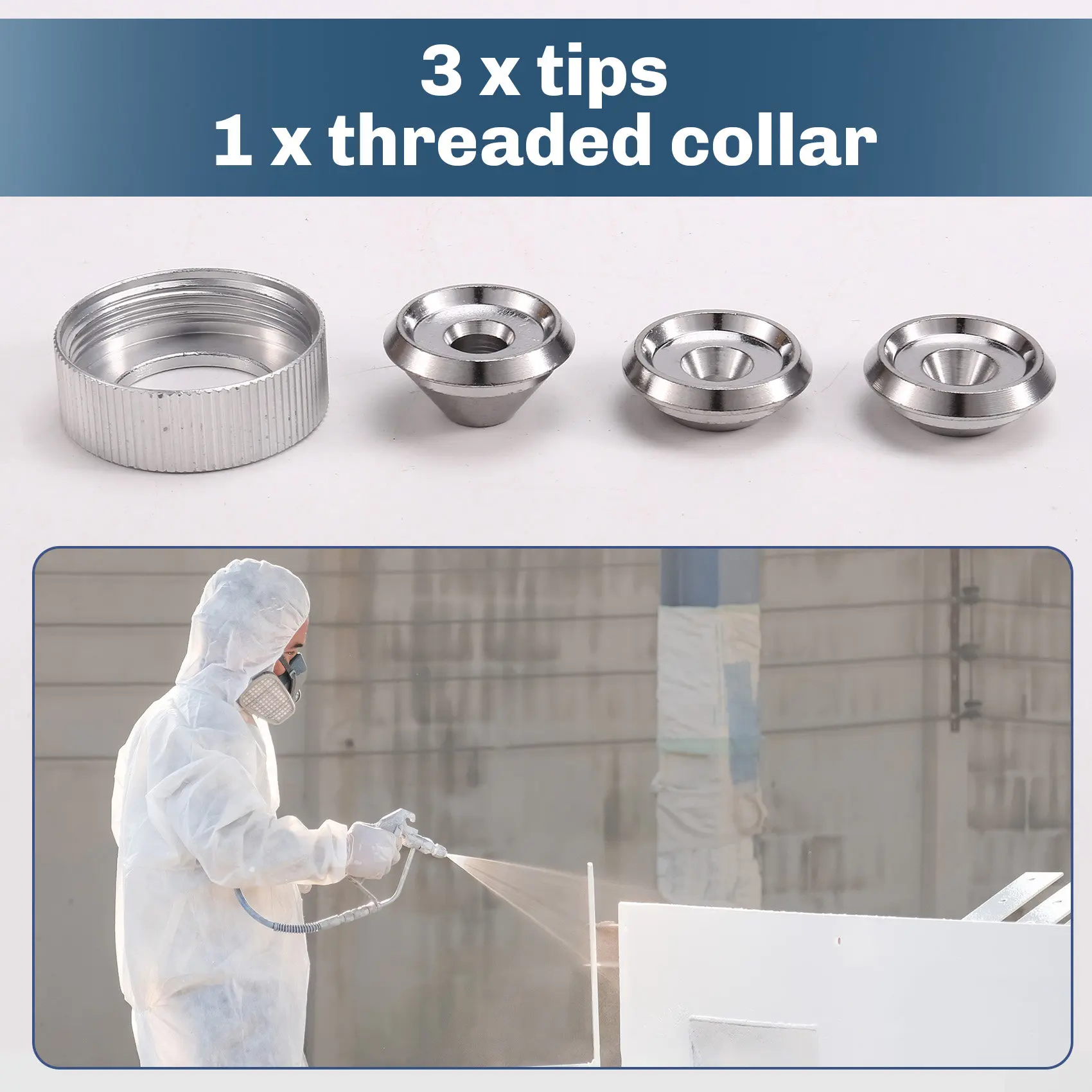 ABAG Texture Sprayer Orifice Tip Set,3 Nozzle Tips,Threaded Collar For Wal-Board Drywall Texture-Pro 200 Hopper Machine