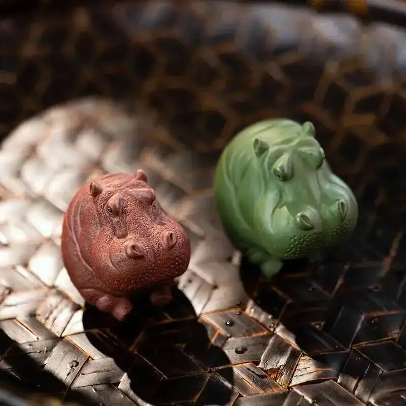 Zisha Tea Pet Hippo Ornament Dahongpao Wealthy and Generous Sculpture Tea Play Miniature Model Чаепитие