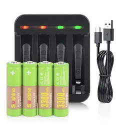 Soshine AA 3300mWh Rechargeable Battery 1.5V 3300mWh Lithium Batteries and Li-ion AA AAA Smart Rechargeable Batteries Charger