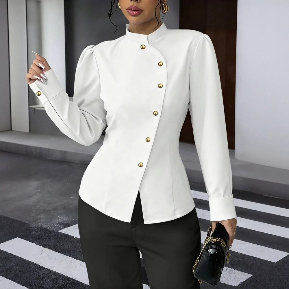 

Осенняя рубашка в повседневном стиле с круглым вырезом без украшения, женский топ, модная удобная повседневная одежда