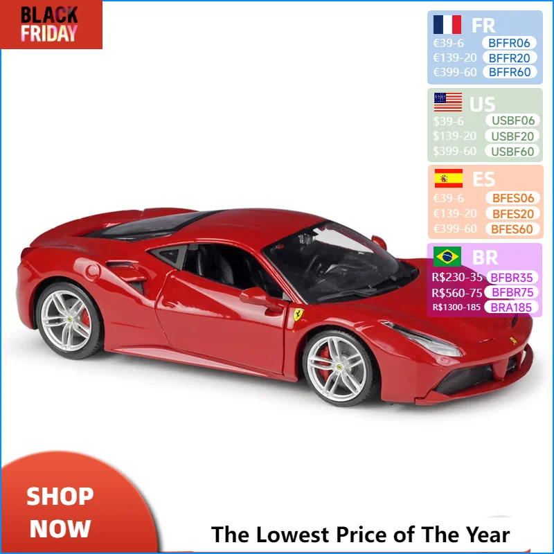 Bburago 1:24 Ferrari 488 PIsta GTB Sports Car Static Die Cast Vehicles Collectible Model Car Toys