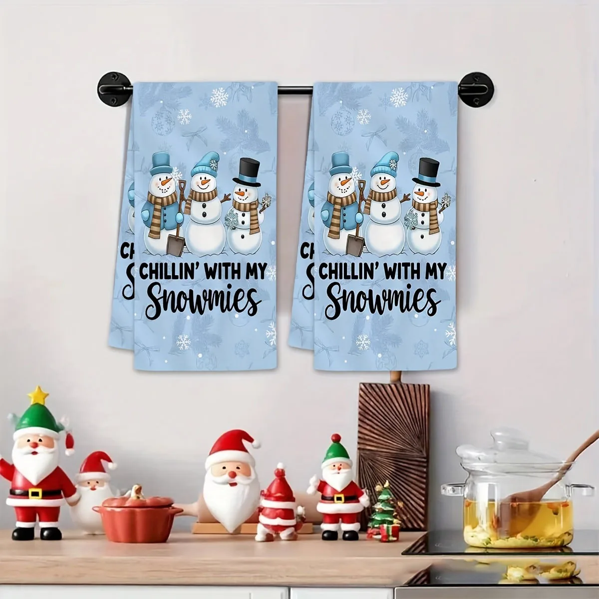 2PC Winter Snowman Christmas Towels | Kitchen Hand Towel Set | Bathroom/Kitchen Holiday Decor Essentials (Flat Print)