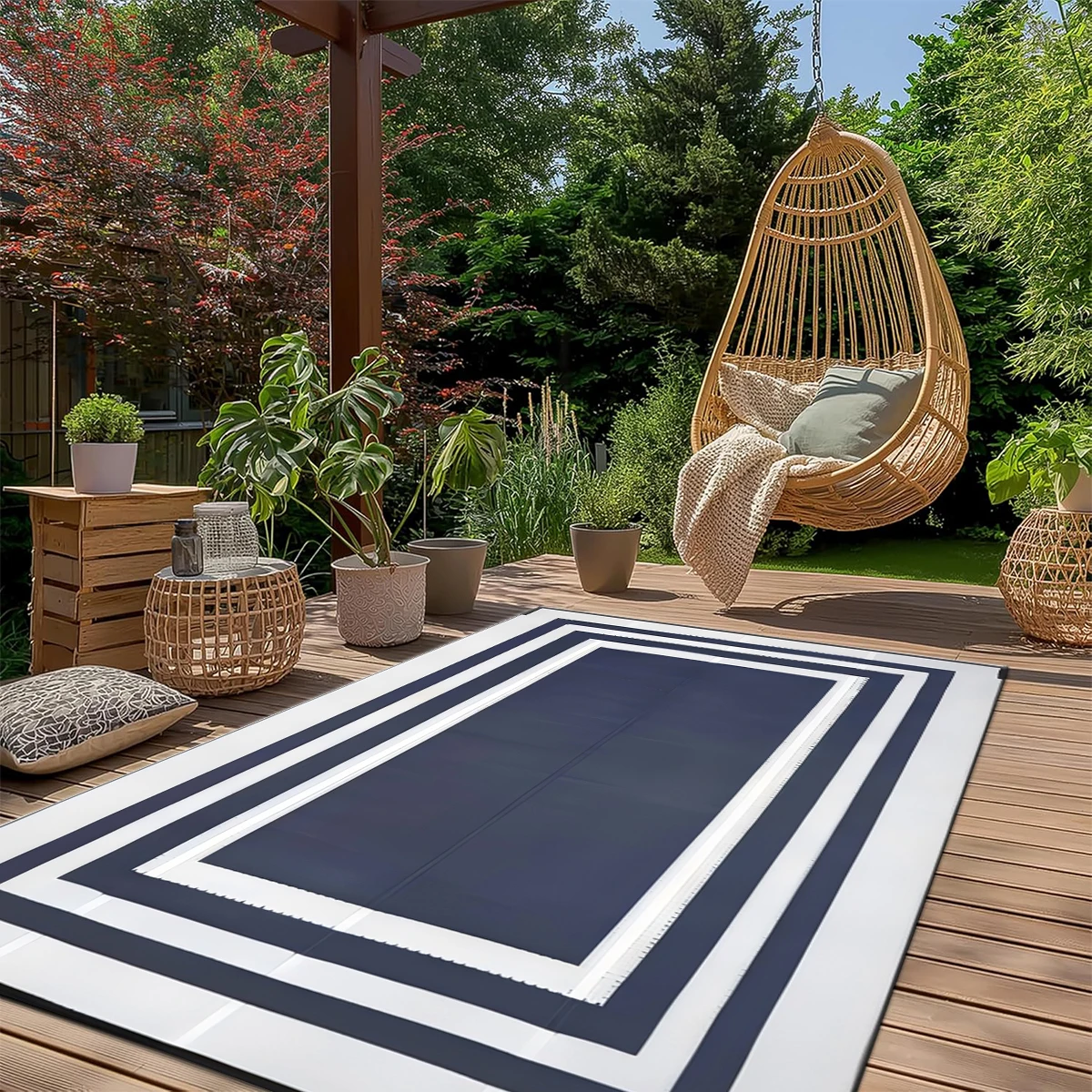 Double-Sided Outdoor Waterproof Reversible Mats Plastic Straw Patio Rugs Double Layer Woven Carpet PP Material Family Picnic Mat