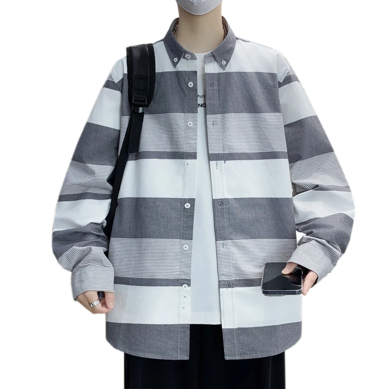 

Men's Trendy Long Sleeve Shirt - New 100% Cotton Breathable Light Business Plaid & Stripe Shirt, Minimalist Style Utility Wear
