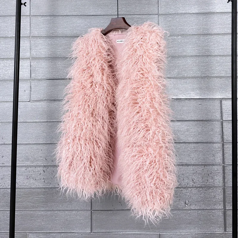 Candy Color Chic Faux Beach Wool Vest Women Autumn Winter Fluffy Fur Jacket Sleeveless Cardigan Faux Fur Vest Streetwear Coats