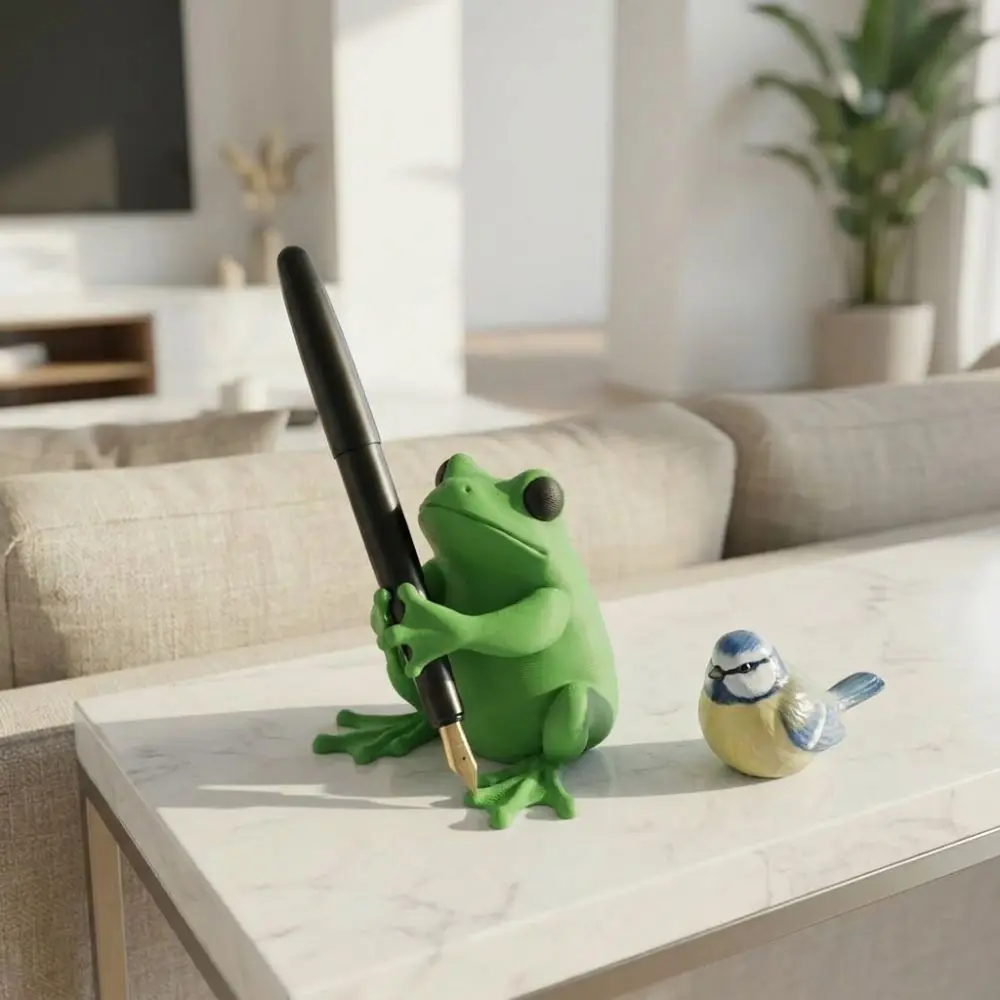 3D Printed Frog Shaped Pen Holder Unique Funny Novelty Frog Pen Stand Plastic Frog Stationery Holder Birthday Gift