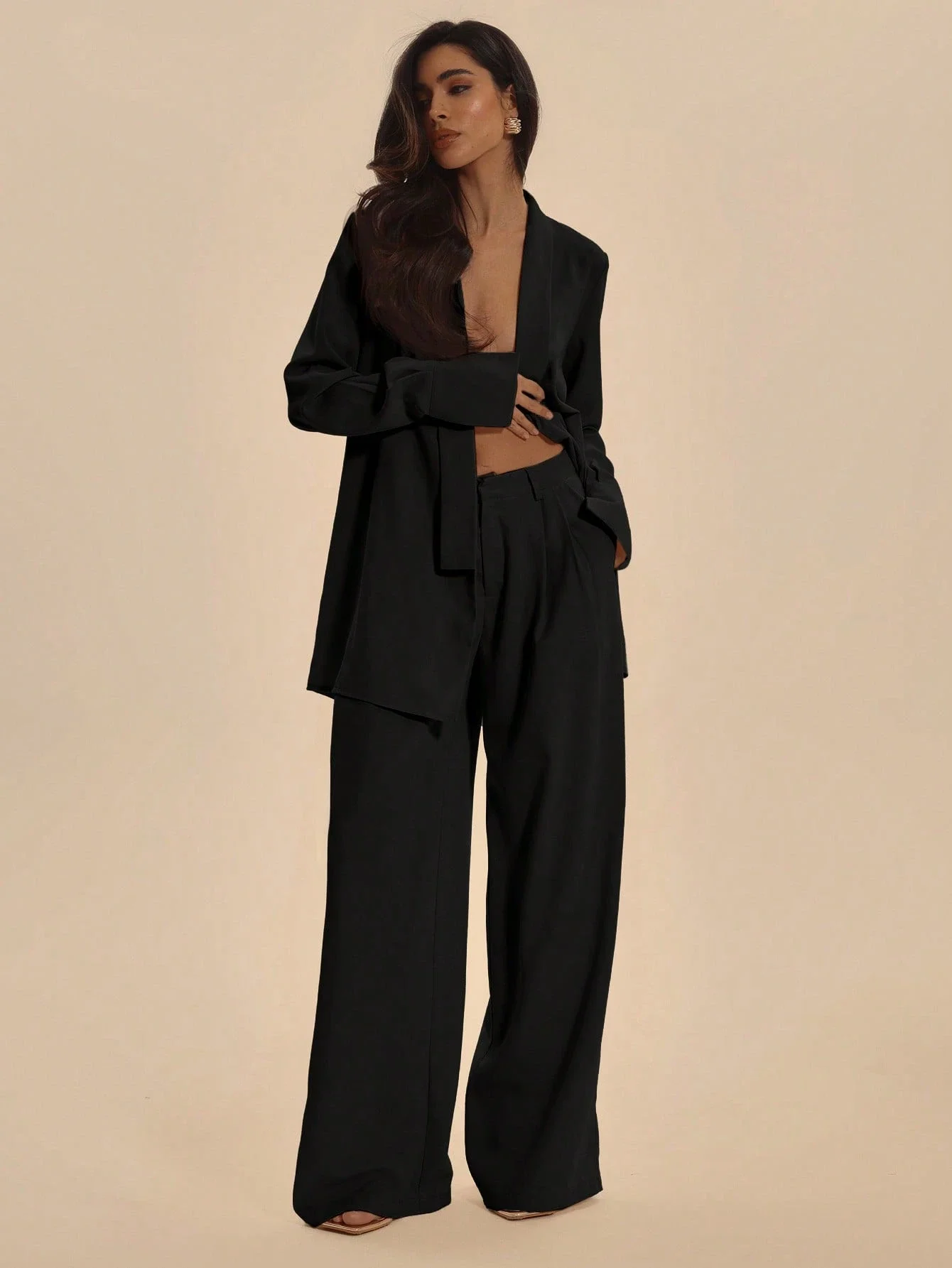 

Mid Rise Tailored Wide Leg Trousers For Summer Office Casual Elegant