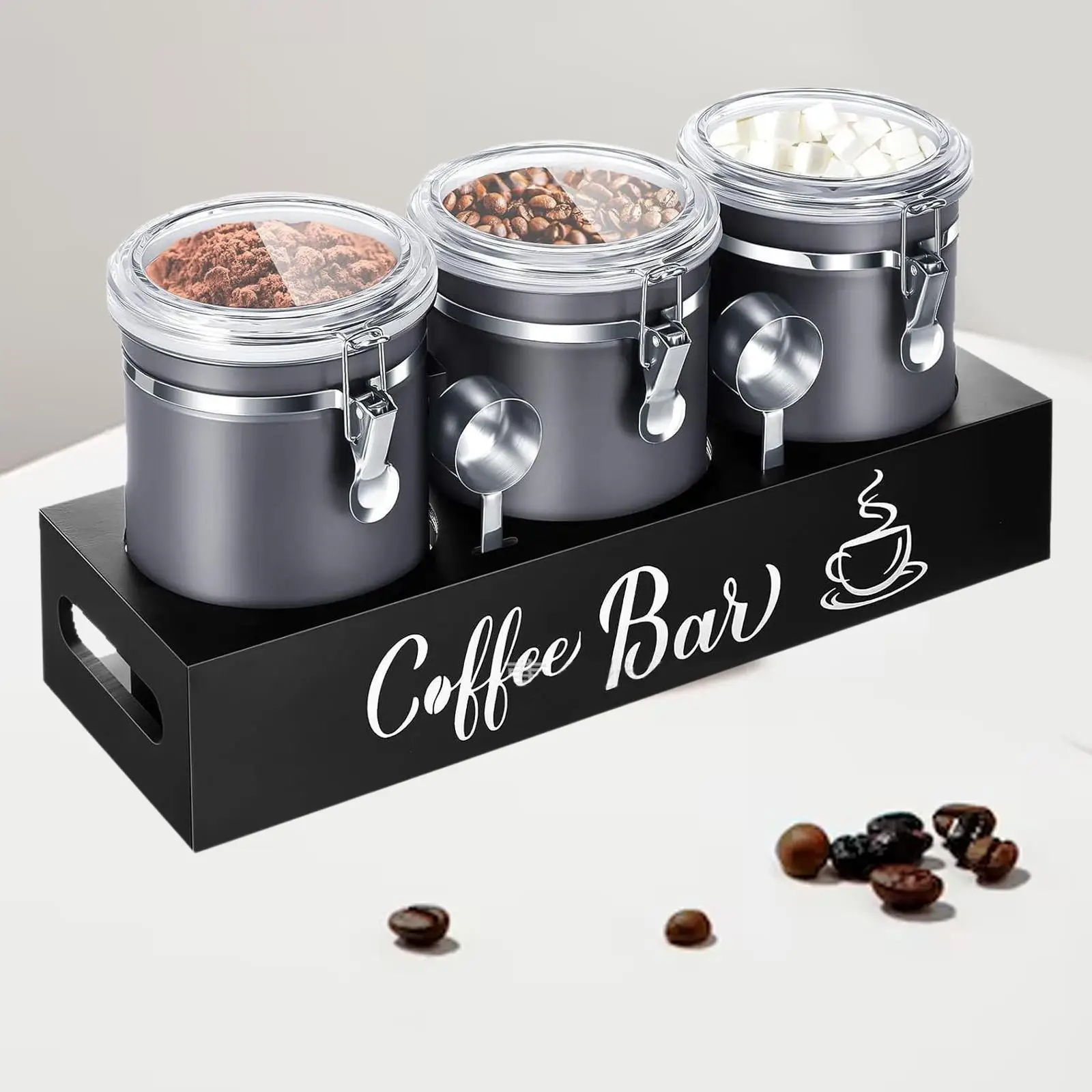 

Coffee Pod Holder Rack Black Wooden Coffee Bar Organizer for Counter Kitchen