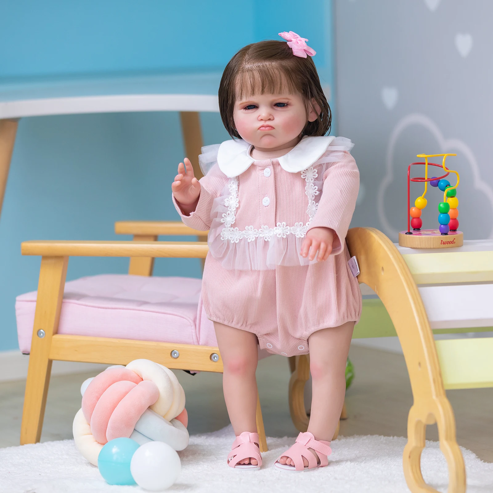 

SANDIE 26inches Finished Painted Doll Reborn Toddler Grace Huge Realistic Baby 6 Month Size 3D Skin Pouting face Art Doll