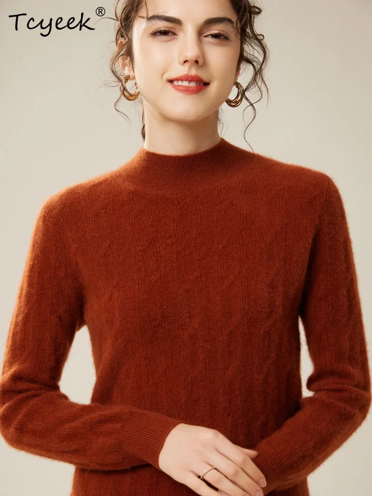 

Tcyeek, A-level 100%Goat Cashmere Sweaters, Women Mock Neck Jacquard, Soft Elegant Boutique Sweater, Fall Winter Top T48091QM