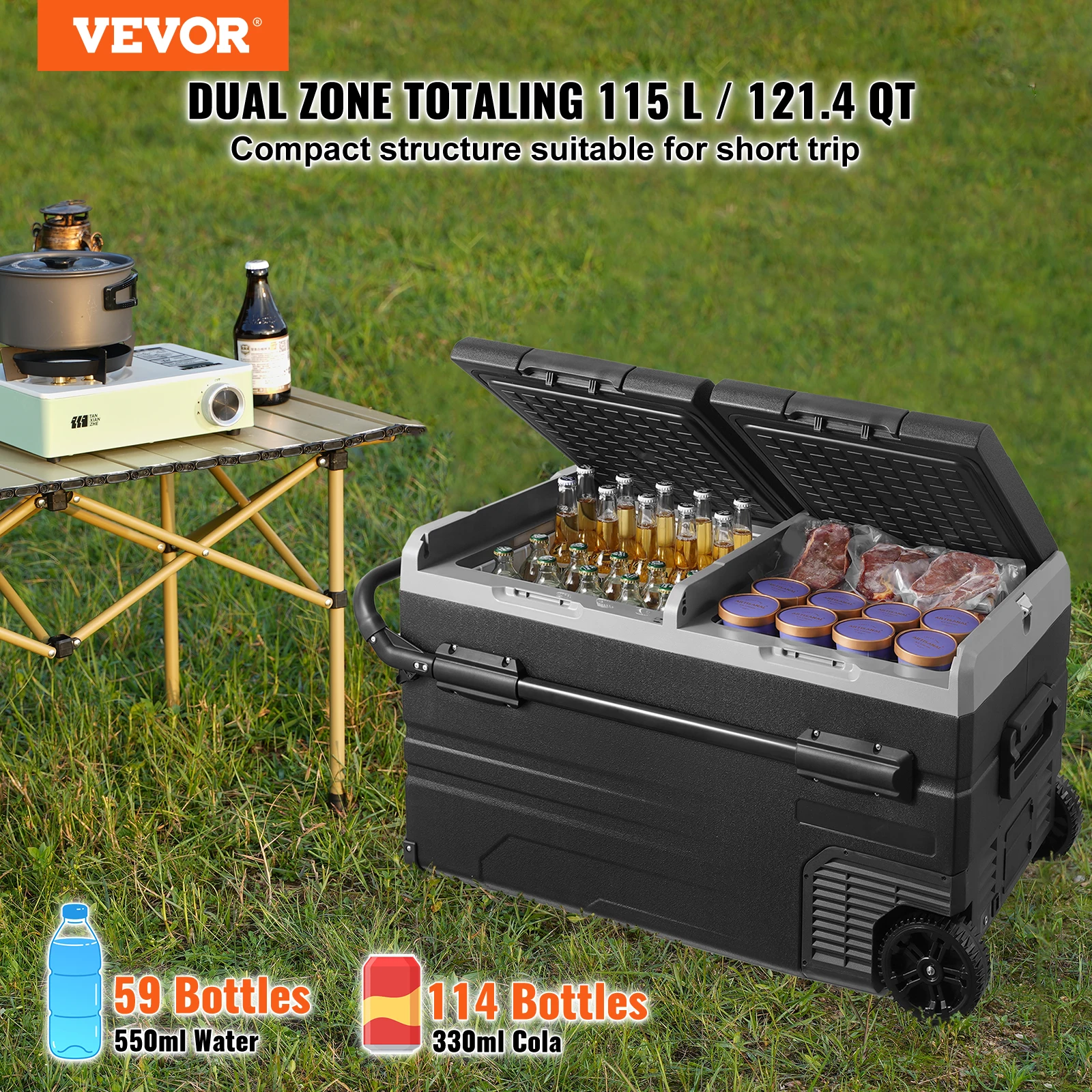 VEVOR Car Refrigerator Car Refrigerator Fridge Dual Zone Portable Freezer with Wheels and Handle -4℉-68℉ 12/24V DC and Cooler