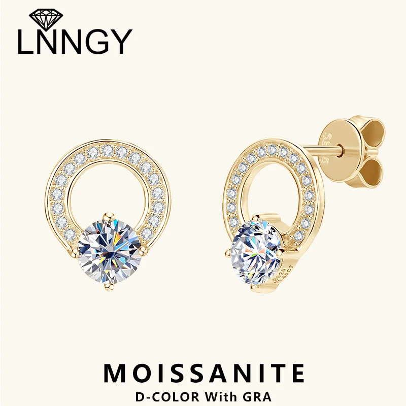 Lnngy 5mm 0.5ct Moissanite Earring for Women Brinco Prata 925 Sterling Silver Stud Earrings Daily Life Simple Jewelry Gift