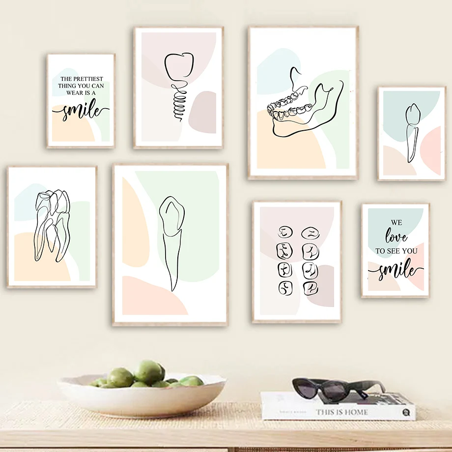 1PC Teeth Abstract Line Oral Health Dentist Wall Art Canvas Painting Nordic Posters And Prints Wall Pictures For Dental Clini