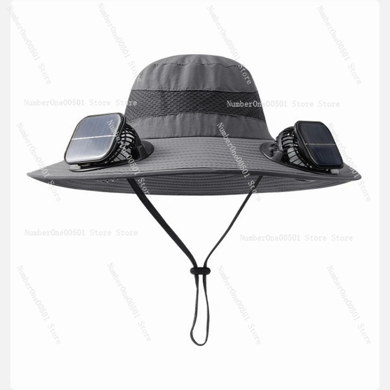 

Solar Fan Bucket Hat Unisex Wide Brim Sun Hat Summer Hiking Fishing Shade Cap