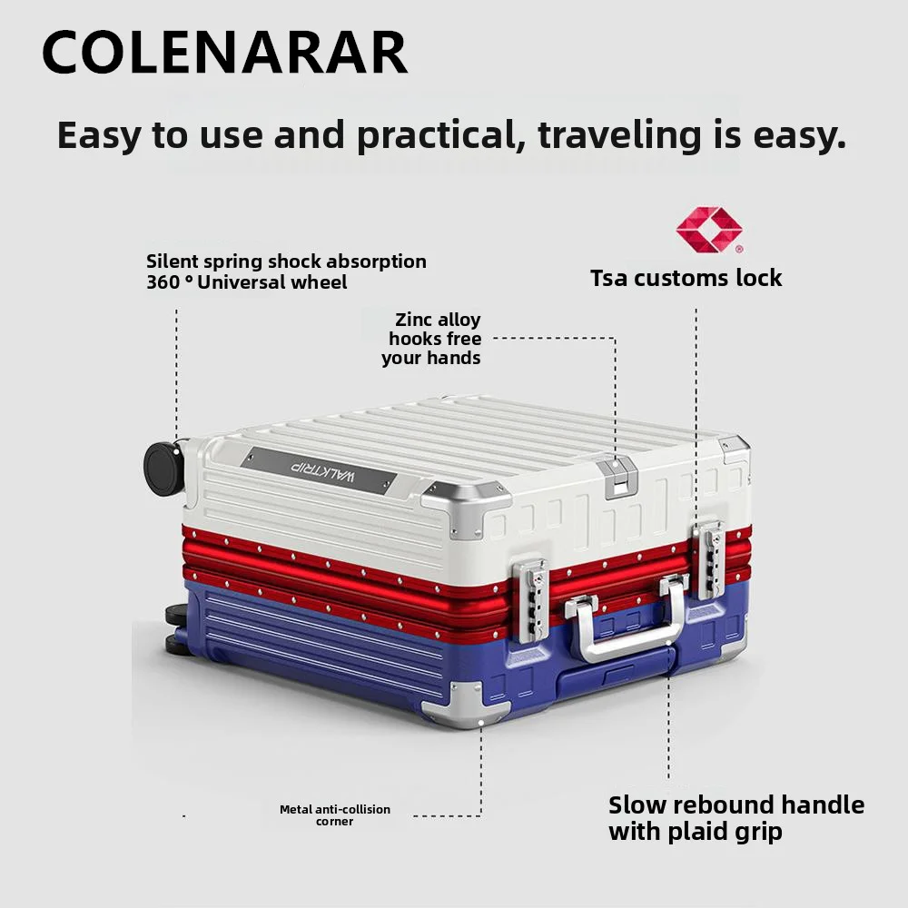 COLENARA 高品質スーツケース 18 インチ小型搭乗ボックスアルミフレームトロリーケース PC ユニバーサルホイールローリング荷物