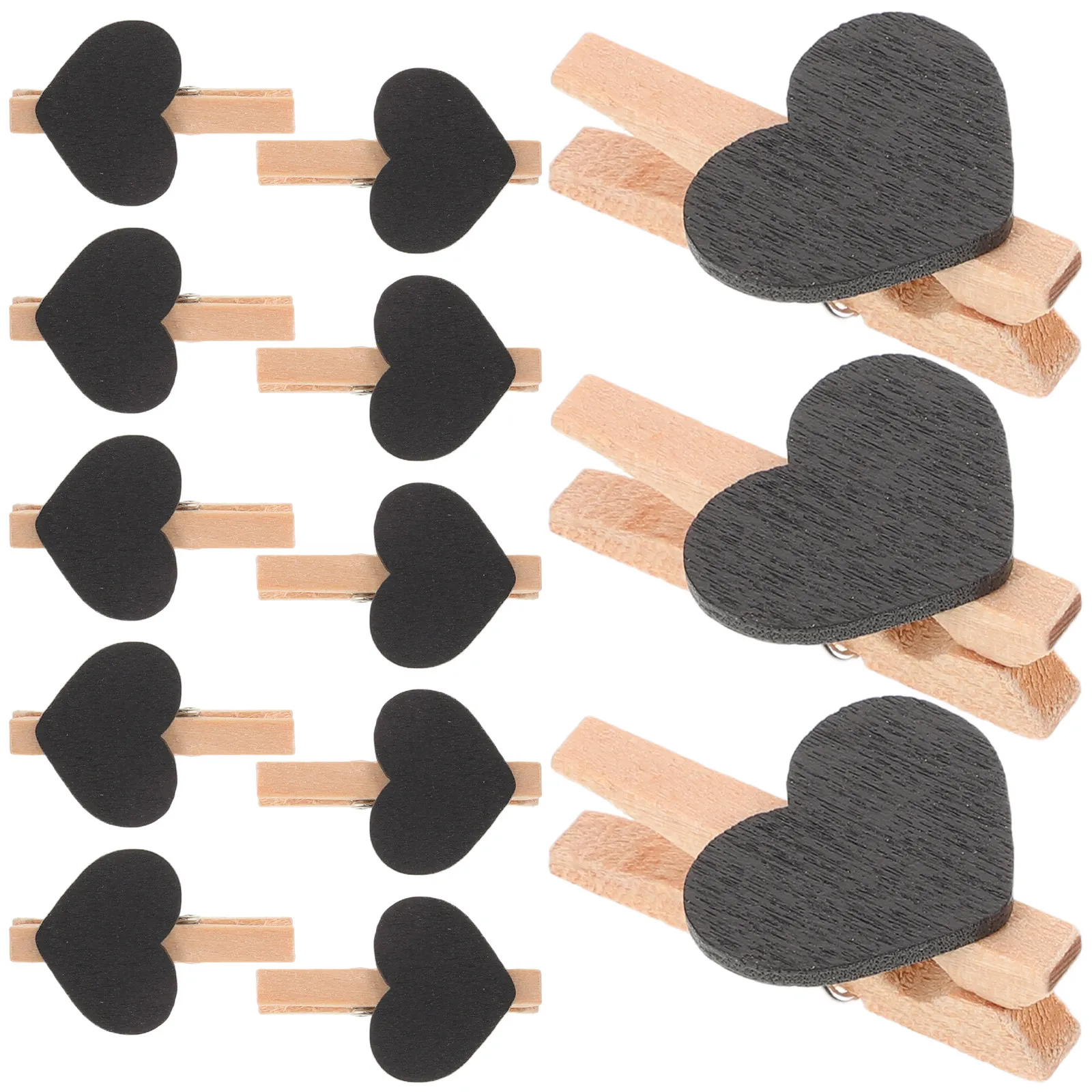 150Pcs Heart Wooden Clothes Clips Non-Slip Windproof Laundry Pins for Crafts Photos Hanging Display Black Wooden Pegs