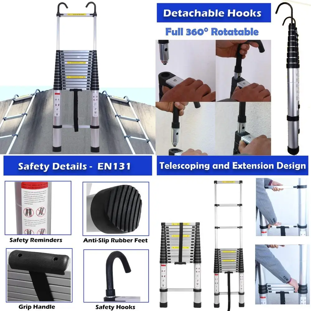 Scaletta pieghevole 7 in 1 in alluminio: leggera, multiuso, capacità di 330 libbre, portata di 12,5 piedi