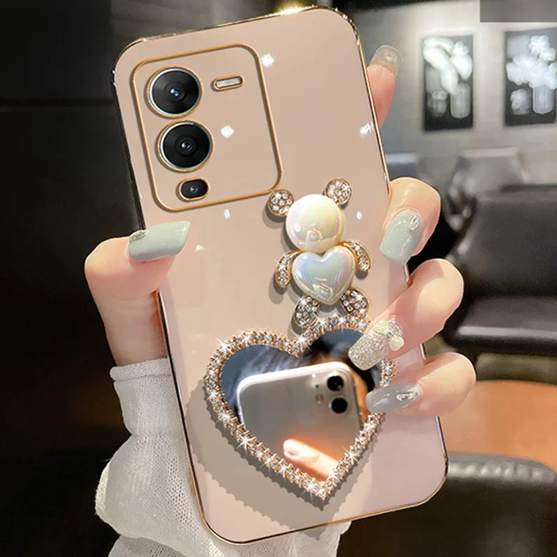 Cute Rabbit Ears Heart Mirror Plating Case For OPPO A78 A72 A53 A74 5G A17 A15 A54S A16 A96 A92 A57 4G A77 A55 A54 5G A76 Cover