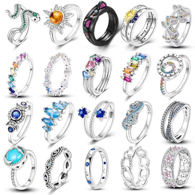 Rings For Women 925 Sterling Silver Separable Sun & Moon Colorful Zircon Rings Fine Wedding Engagement Birthday Jewelry Gifts