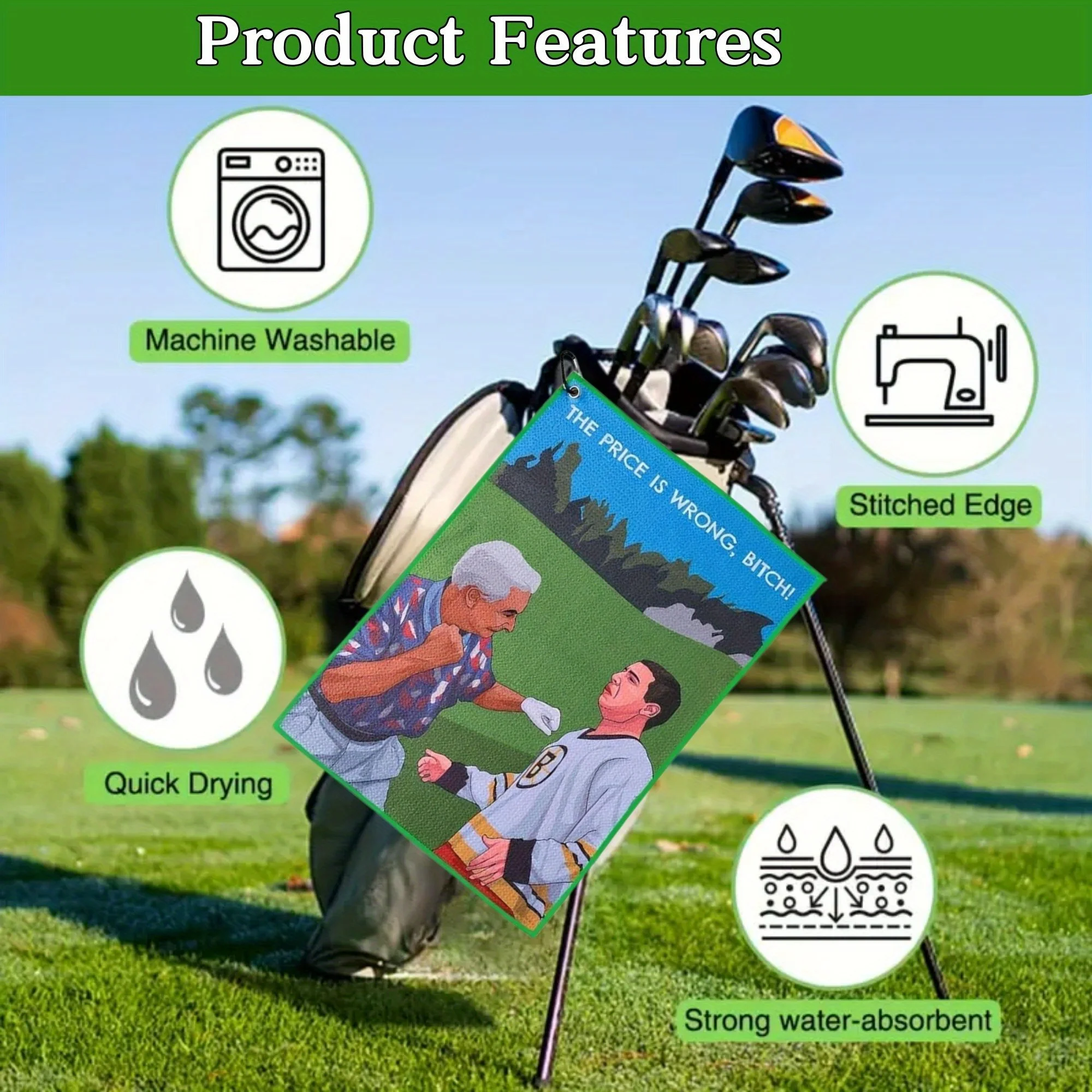 Funny Golf Towel Premium Microfiber with Clip Holder for Golf Bags, Happy Gilmore Double-sided Different Patterns Design Towel