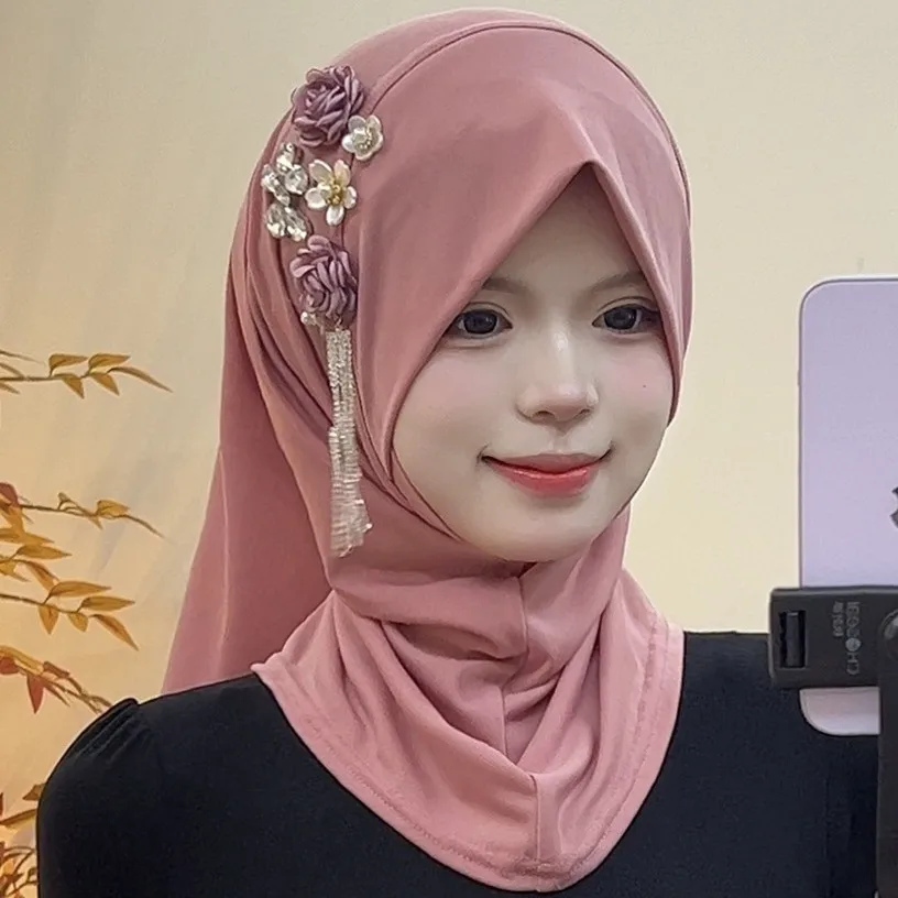 Al por mayor: Gorros, pañuelos para la cabeza, hiyabs, chales islámicos y gorros de alta elasticidad para mujer, de tela suave, con abalorios, elegantes, para fiestas en casa