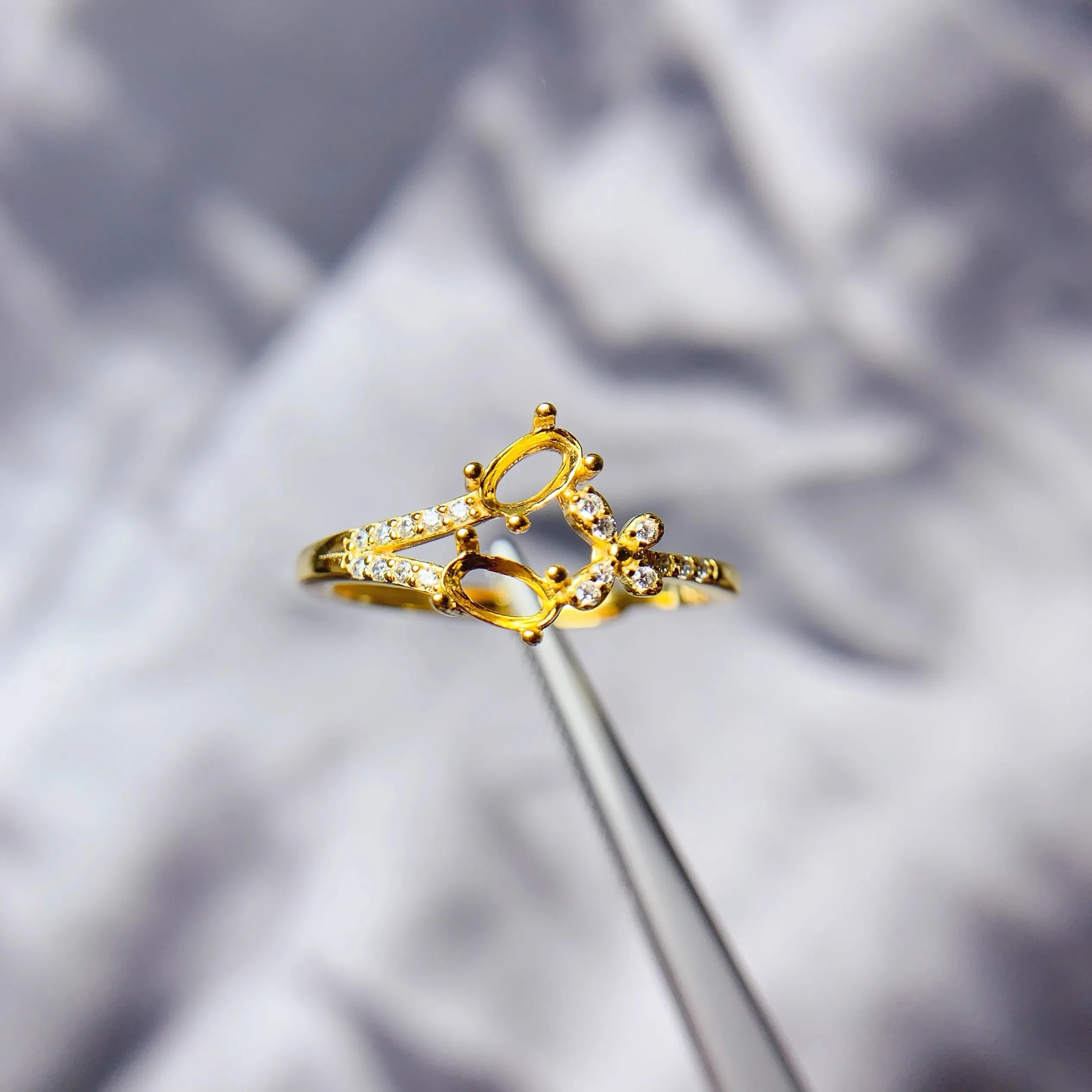 Y 3*5mm Oval 2 Stone Ring Settings Solid S925 Sterling Silver Flower DIY Ring Fine Simple Design Light Luxury Zircon 3 Colors