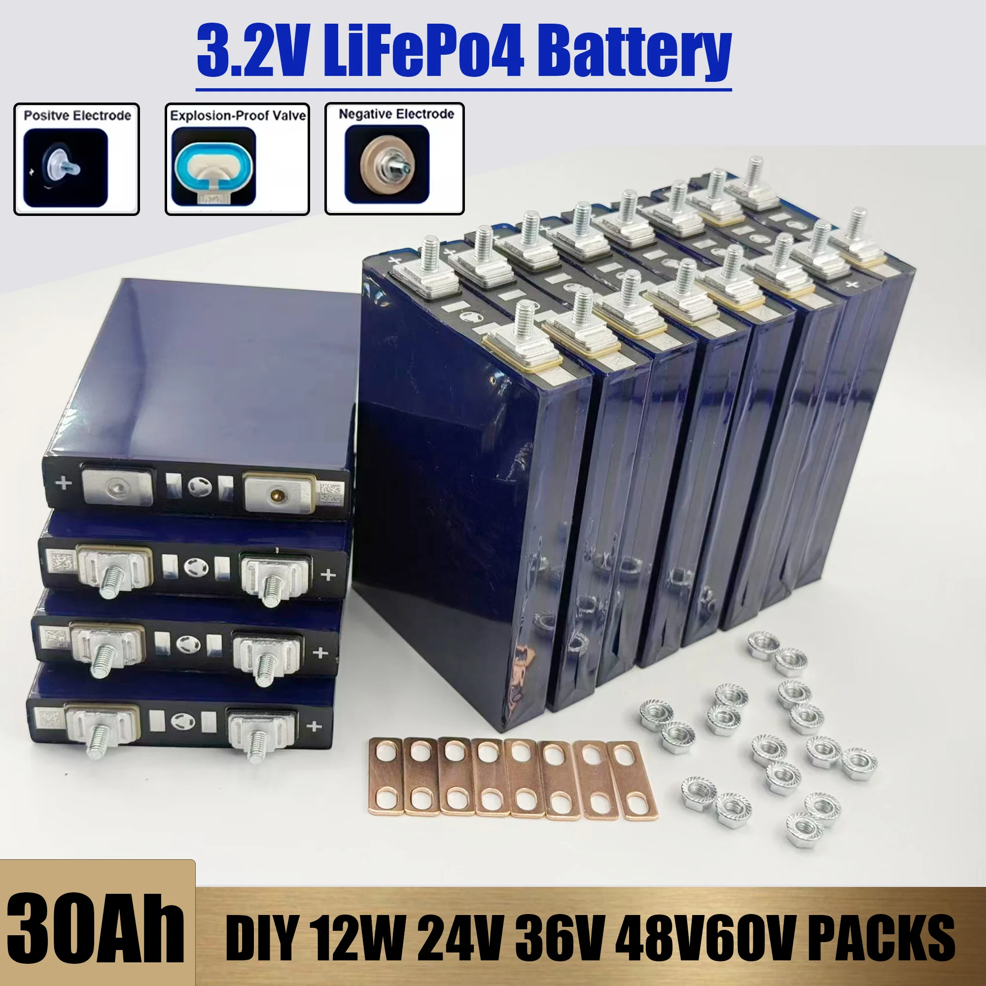 بطارية lifepo4 3.2V30Ah بطارية 8000 دورة ليثيوم فوسفات الحديد ل 12 فولت 24 فولت 48 فولت 60 فولت السفر المعسكر الشمسي عربة جولف يخت
