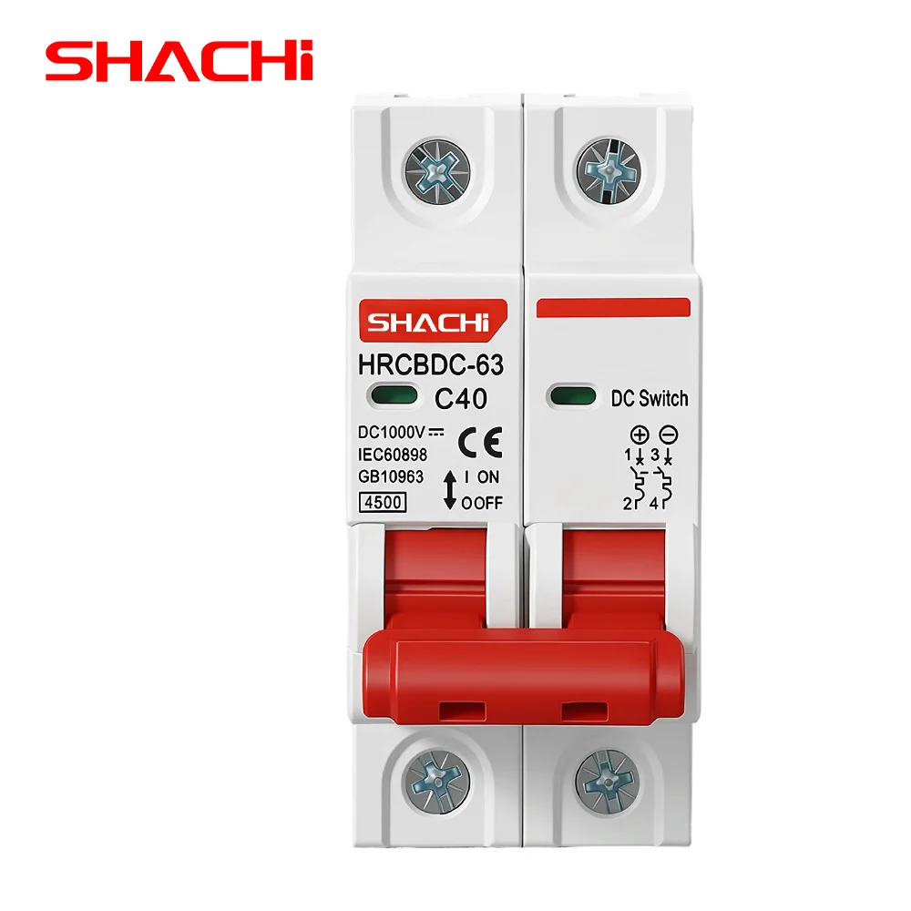 SHACHI 2P DC 1000V MCB Solar Mini Circuit Breaker - Overload Protection Switch Sizes 10A to 63A for Photovoltaic PV Systems