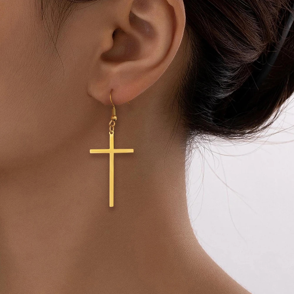 Stainless Steel Earrings Temperament Minimalist Crucifixion Dangle Hip-hop Style Earrings For Women Jewelry Banquet Fine Gifts