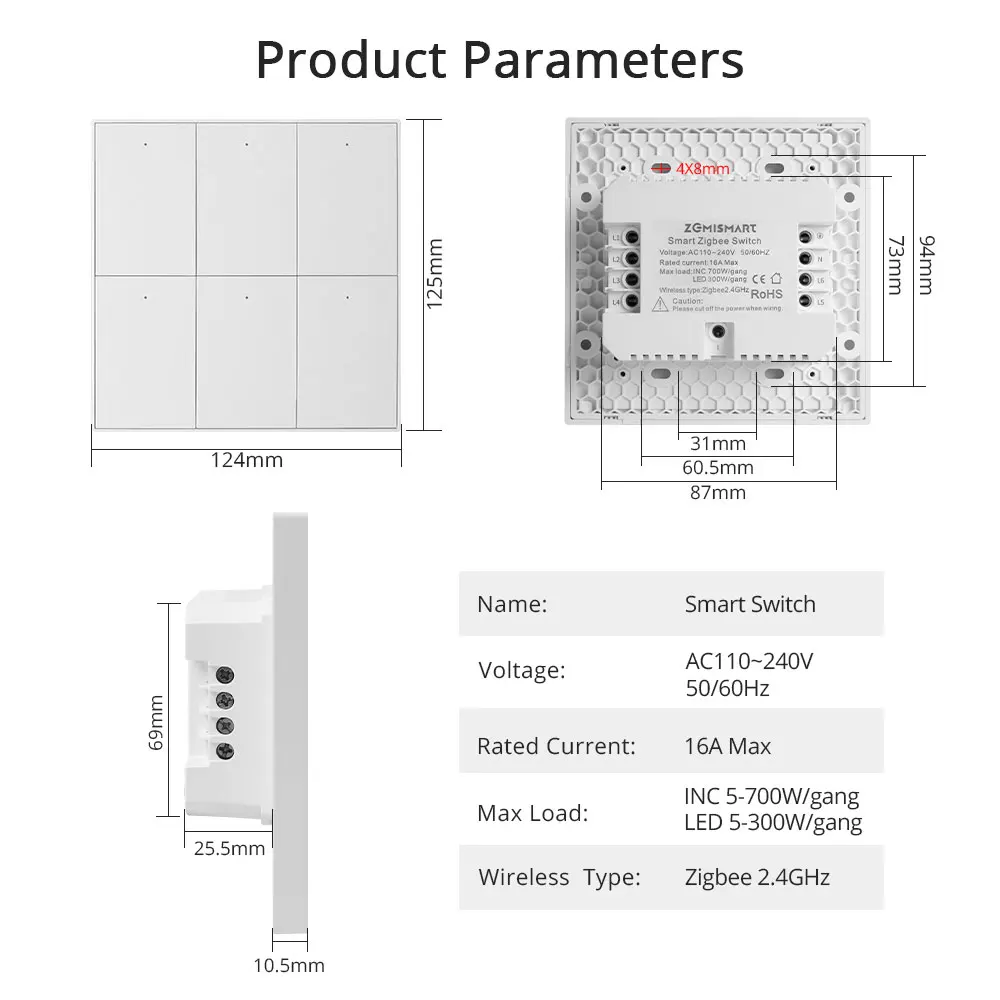 Zemismart Tuya Zigbee 6 Băng Đảng Đẩy Đèn Công Tắc 4X4 Với Trung Lập Interruptor Alexa Google Home Cuộc Sống Thông Minh homekit Điều Khiển