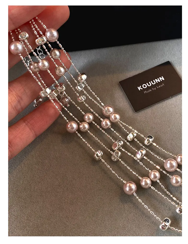 Manta Rose Lila Imitationsperlen Metall Dreischichtige Silberfarbene Armbänder für Frauen Luxus-Schmuck Stilvolles Handgelenk-Accessoire – Detail 14
