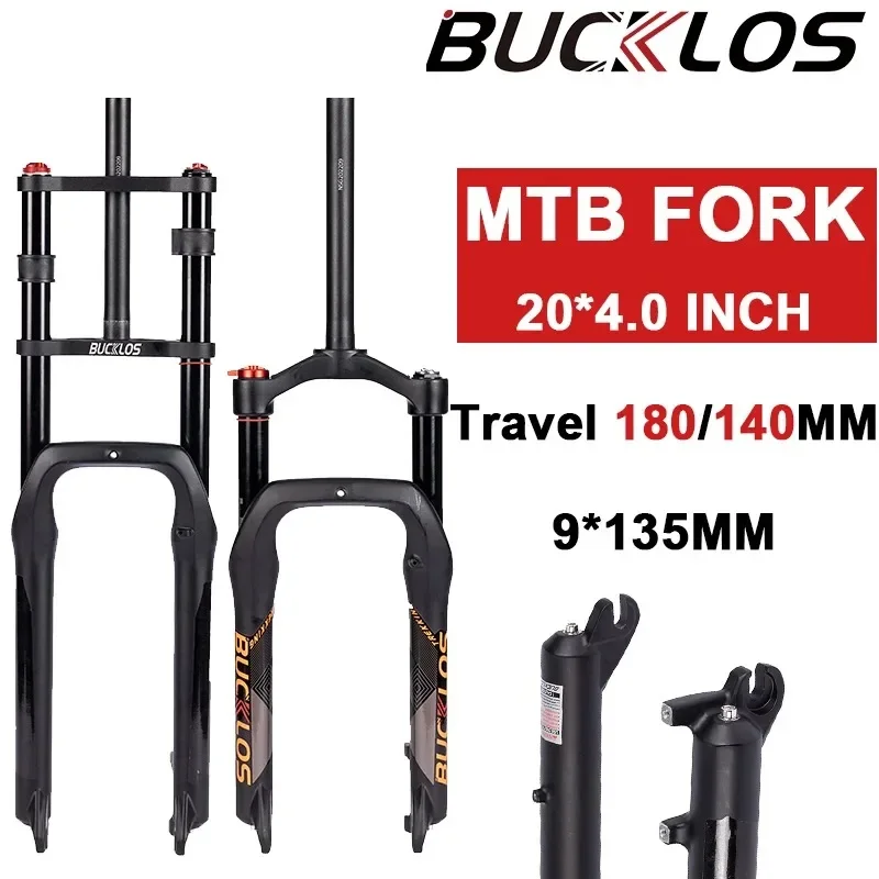 BUCKLOS Air Suspension Fork 20*4.0mm Inch Fat Bike Forks 180mm Travel Aluminum Alloy Snow E-bike Air Suspension Fork Bike Part