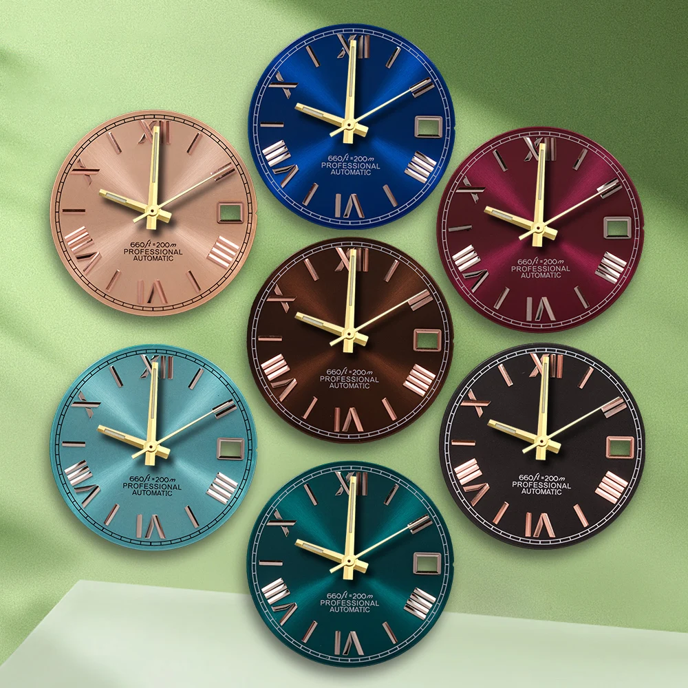 28.5 مللي متر S شعار NH35 الطلب تيفاني الروماني الأخضر الهاتفي لا الأيدي مناسبة ل NH36 ساعة يد تعمل بالحركة تعديل الملحقات