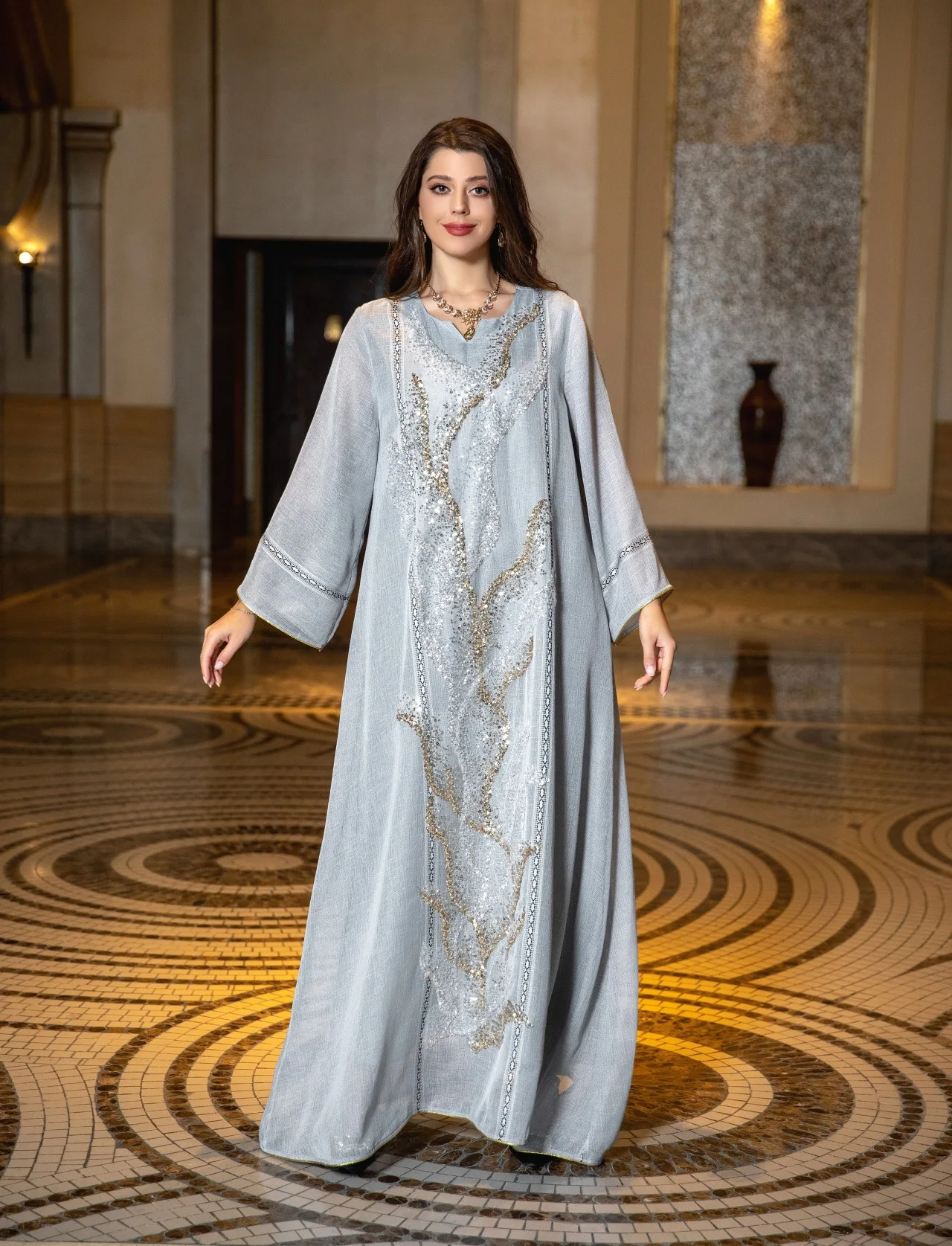 Arabic Dress Woman Luxury Sequins Beaded Muslim Robe Embroidered jalabiya Evening Dress Middle East Abaya vestidos de noche