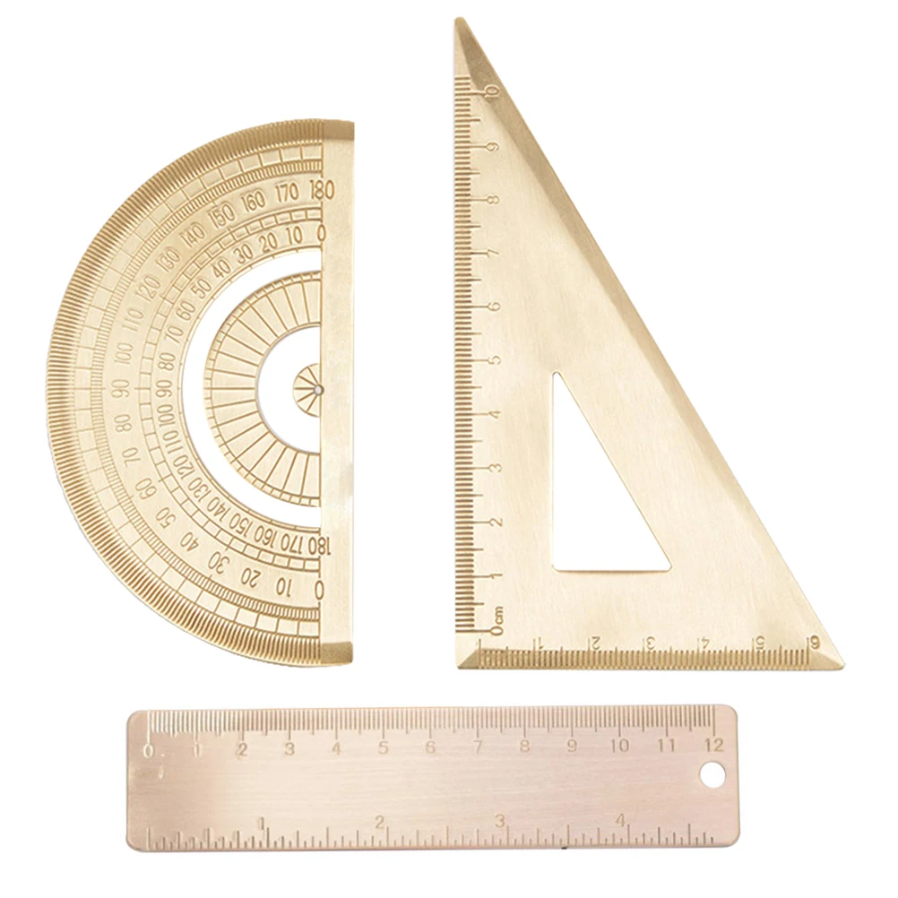 Brass Ruler Sets Triangle Protractor Straightedge Drawing Measurement Tools Math Clear Scale Geometry Student Teacher