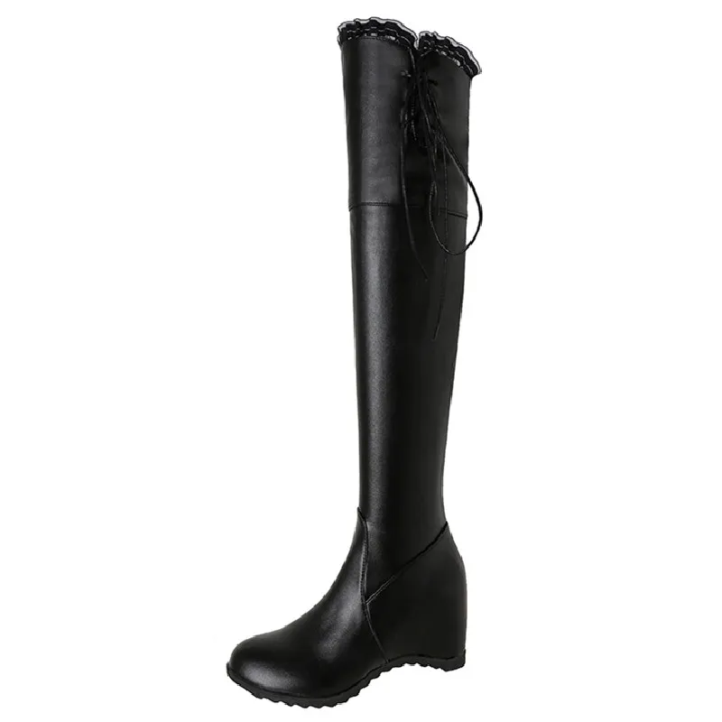 Fashion Thigh High Boots Women Black White Sexy Stretch Over the Knee Boot Female Height Increasing Wedge Winter Tall Long Shoes view 6