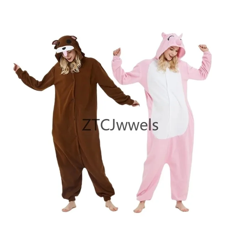 Cute Sun Bear Cosplay Hooded Pajamas Bodysuit Warm Animal Onesie for Adult Couple Home Role Play view 5