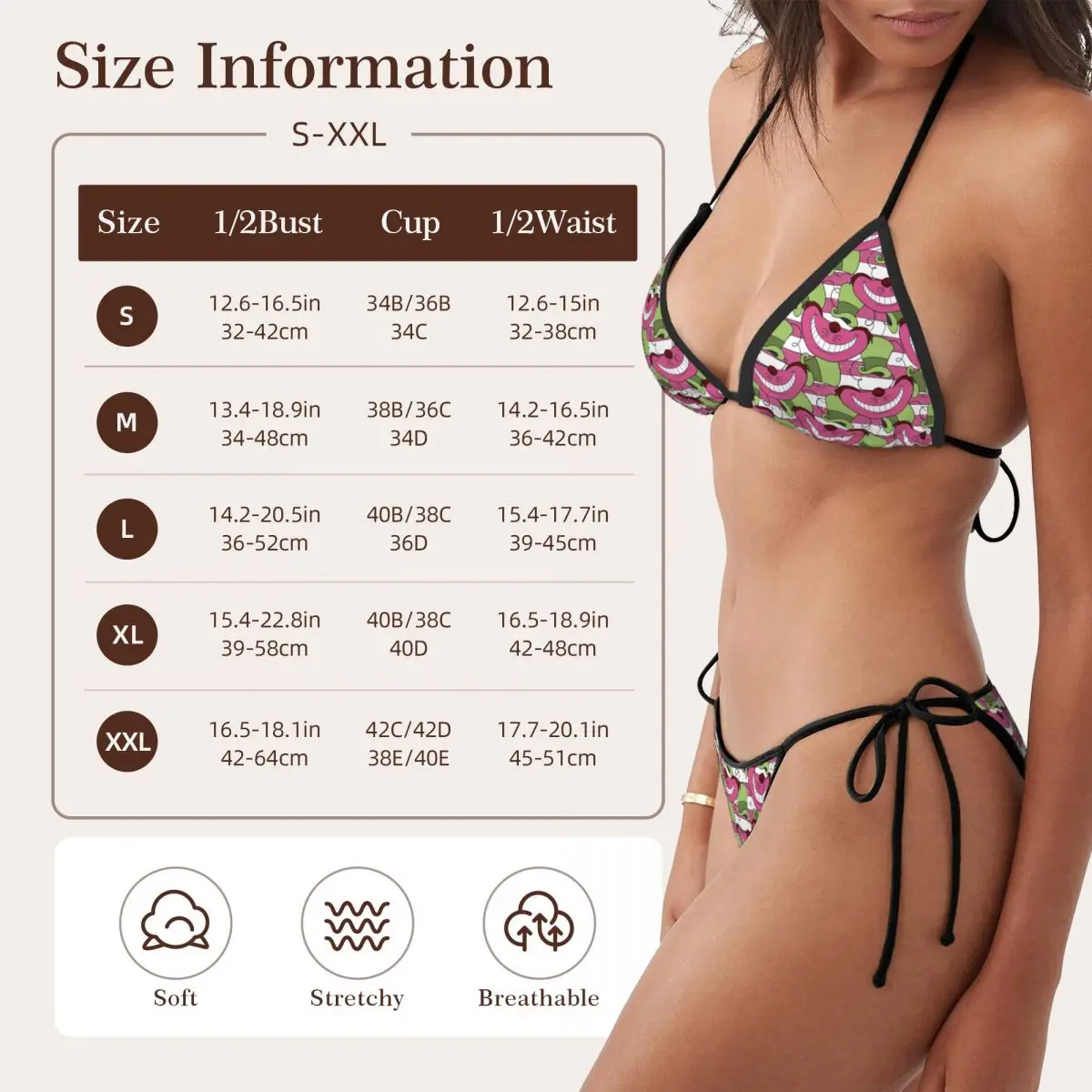 Custom Cheshire Cat Cartoon Bathing Suit 3D Printed Alice in Wonderland For Swimwear Beach Bikini Wrap Women Two Piece Swimsuit