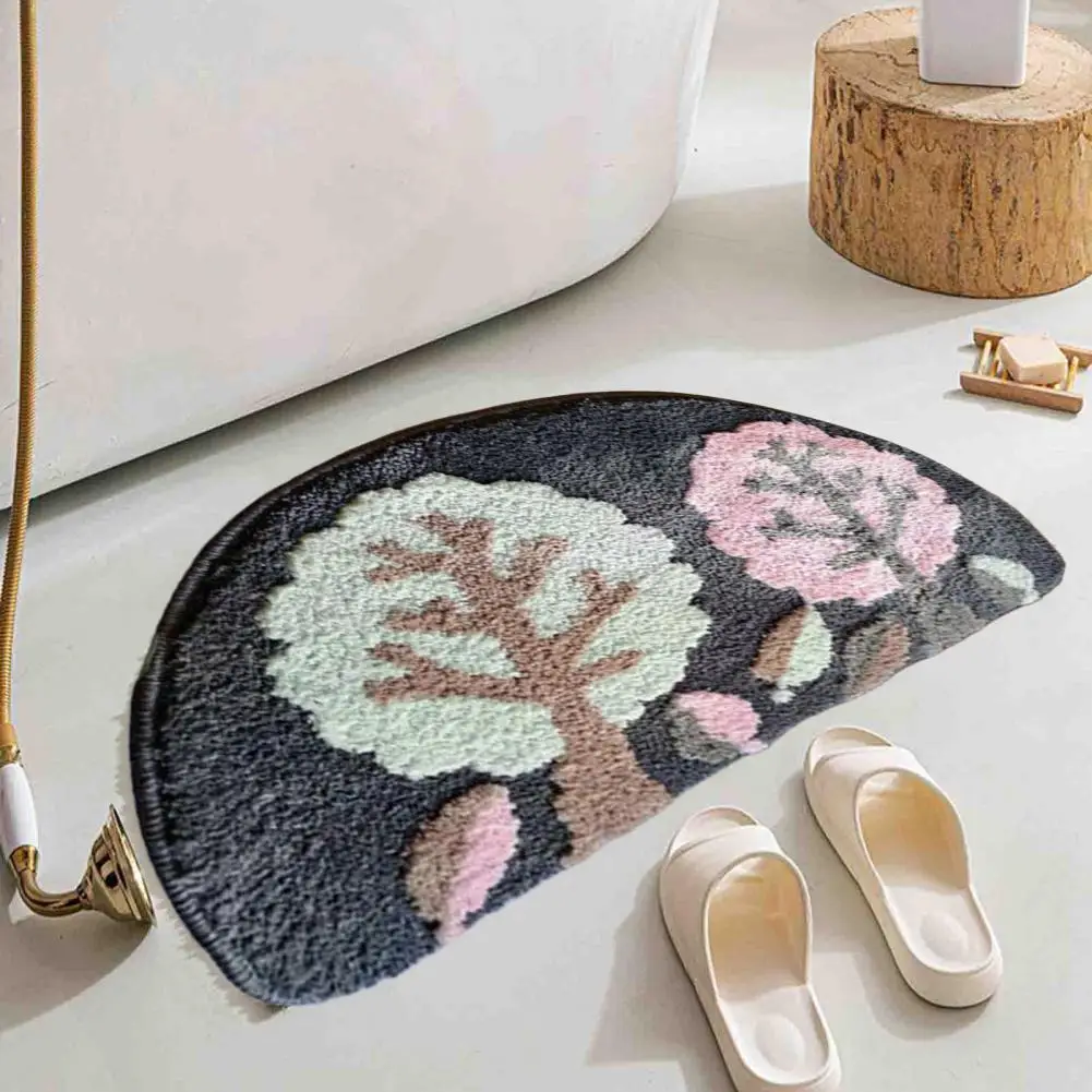 Door Mat Thick Non-slip Semicircle Floor Mat Boho Flower Cartoon Panda Pattern for Bathroom Kitchen Bedroom Living Room Balcony