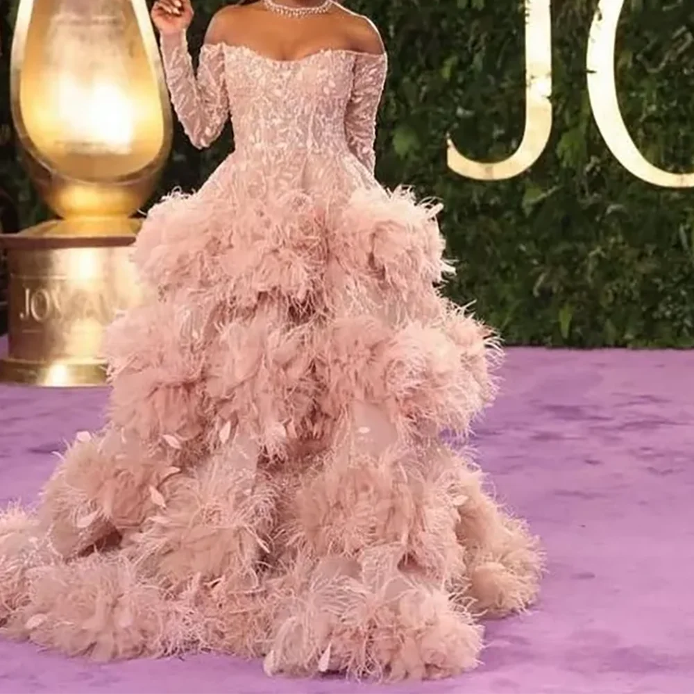 

Luxury Chic Off Shoulder Shining Full Sleeve For Women A-Line Formal Evening Dresses Birthday Party Prom Gowns Customized