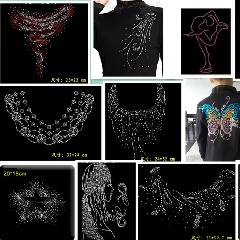 

30pc/lot Clearance Hot Fix Rhinestone Applique Transfers Iron-On Motifs for Shirts Bulk Pack Clothing Decoration Patches