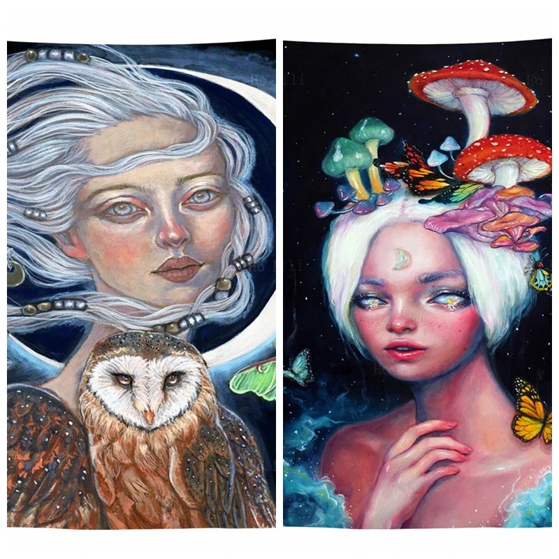 Greek Moon Goddess Witch Wife Pagan Owl Moth Psychedelic Mushroom Tapestry By Ho Me Lili For Home Wall Decor