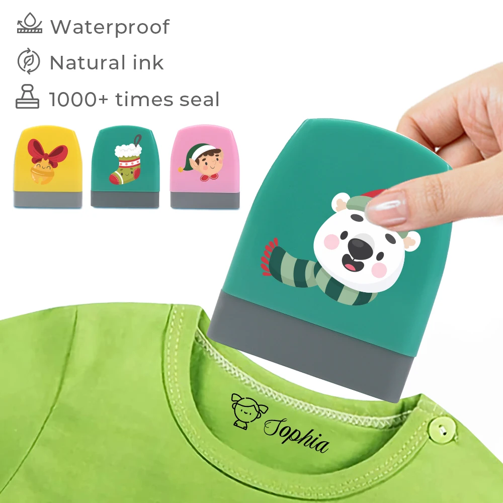 1 Stück personalisierbarer individueller Namensstempel, Weihnachtsmuster, Druck für Schultaschen, Schuhe, Schuluniform, wasserdicht, lichtecht