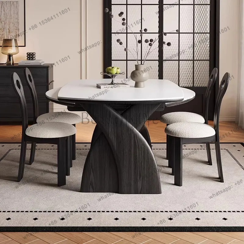 Medieval American solid wood folding table telescopic variable round table black square and circle dual-purpose